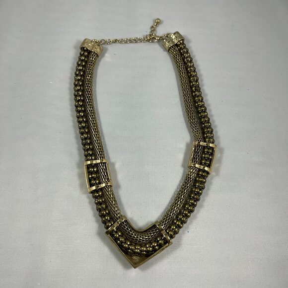 Gold-Tone Multi-Strand Beaded Necklace With Hammered Metal Accents & Adjustable - Picture 2 of 2